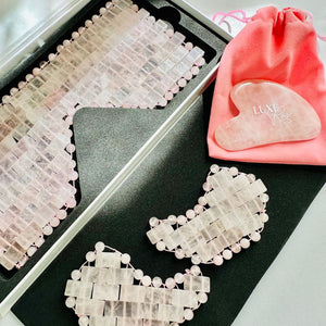 Complete skincare routine with rose quartz for glowing skin